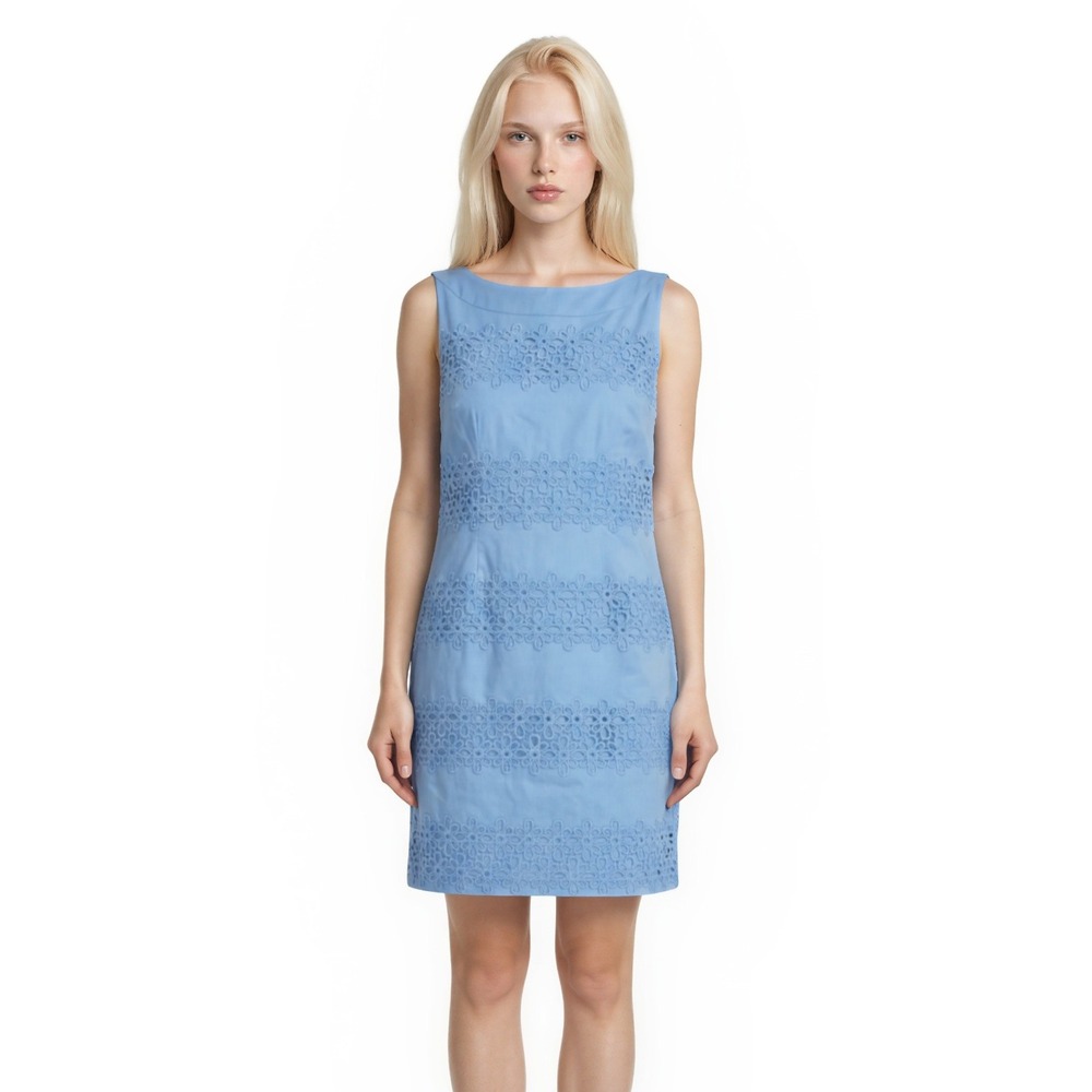 New Talbots Dress Women's Size 6P Light Blue Crochet Lace Shift Kentucky Derby
